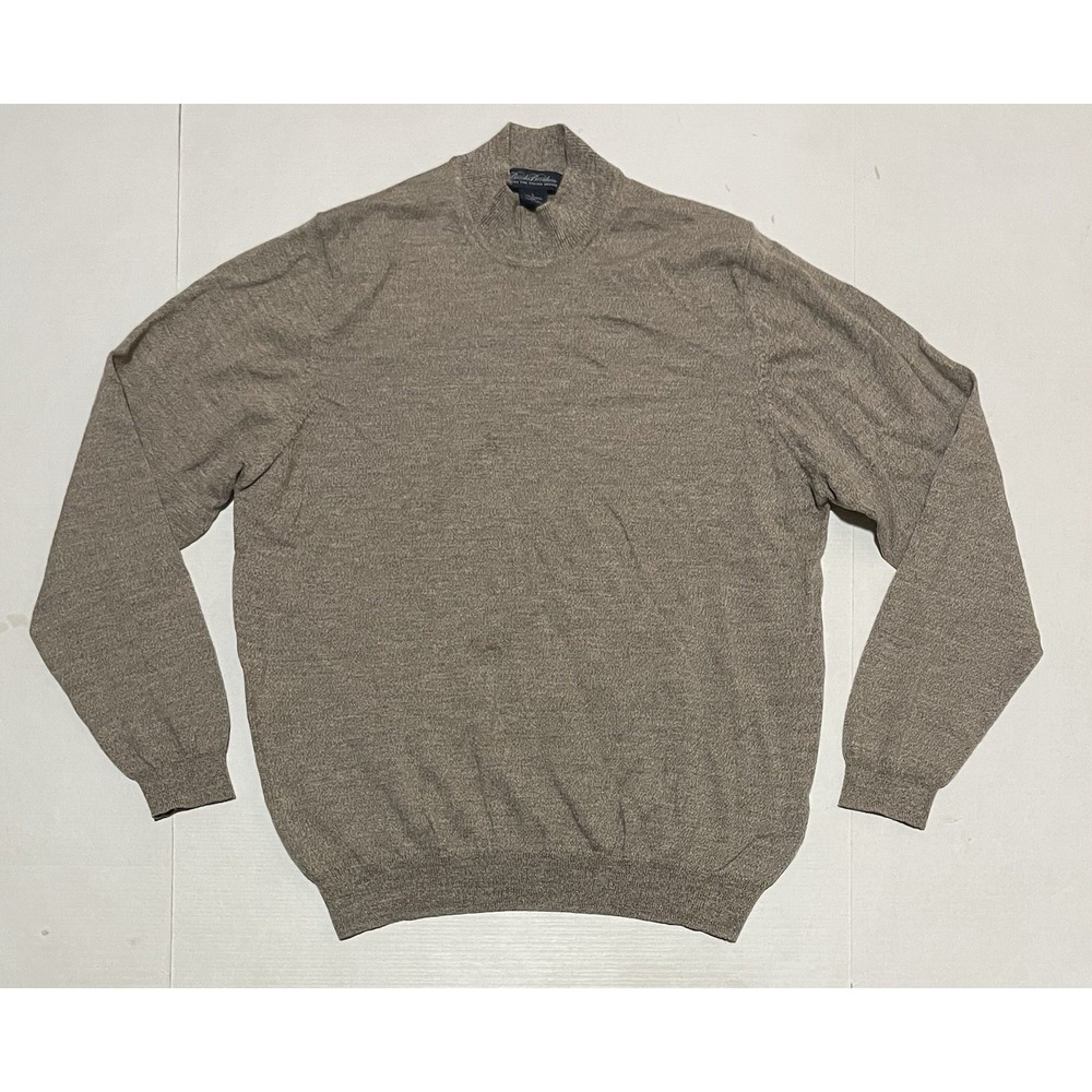 Brooks Brothers 100% Merino Wool Mock Neck Sweater Mens Large Taupe Hong Kong